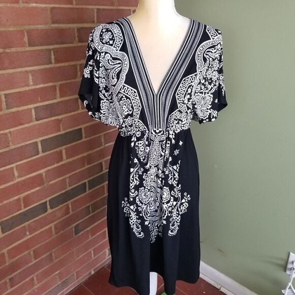 ICU BOUTIQUE BRAND Dresses & Skirts - ICU gorgeous black dress w/a brocade of white flow